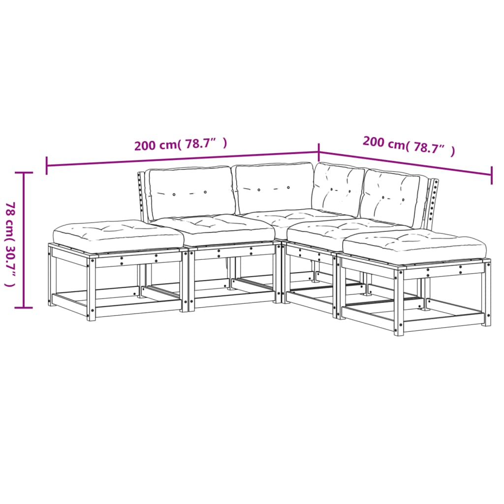 Set mobilier de grădină cu perne, 5 piese, lemn masiv de pin