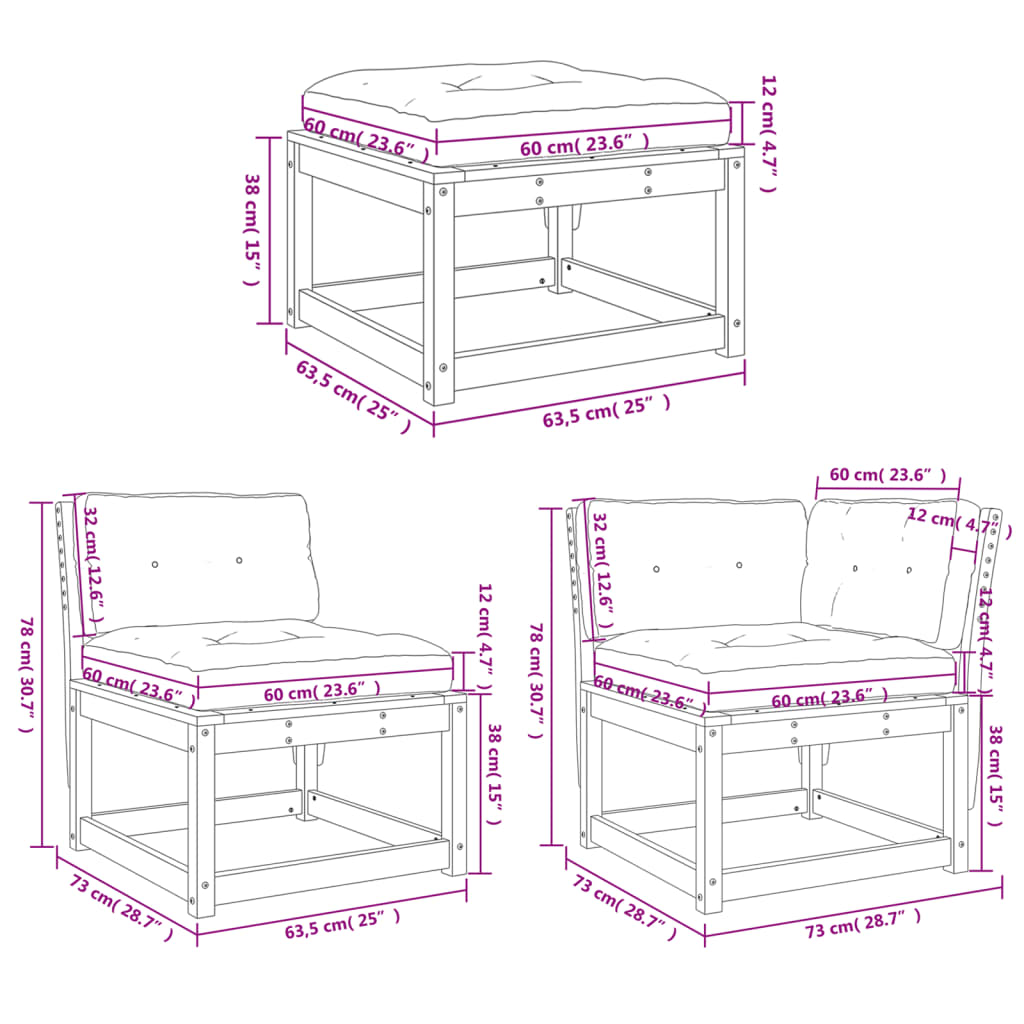 Set mobilier de grădină cu perne, 5 piese, lemn masiv de pin