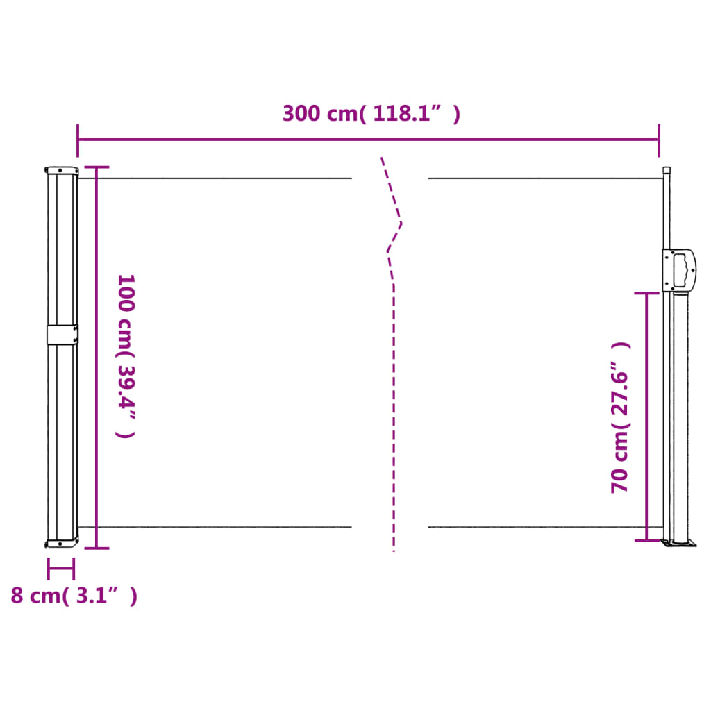 Copertina laterală retractabilă, negru, 100x300 cm