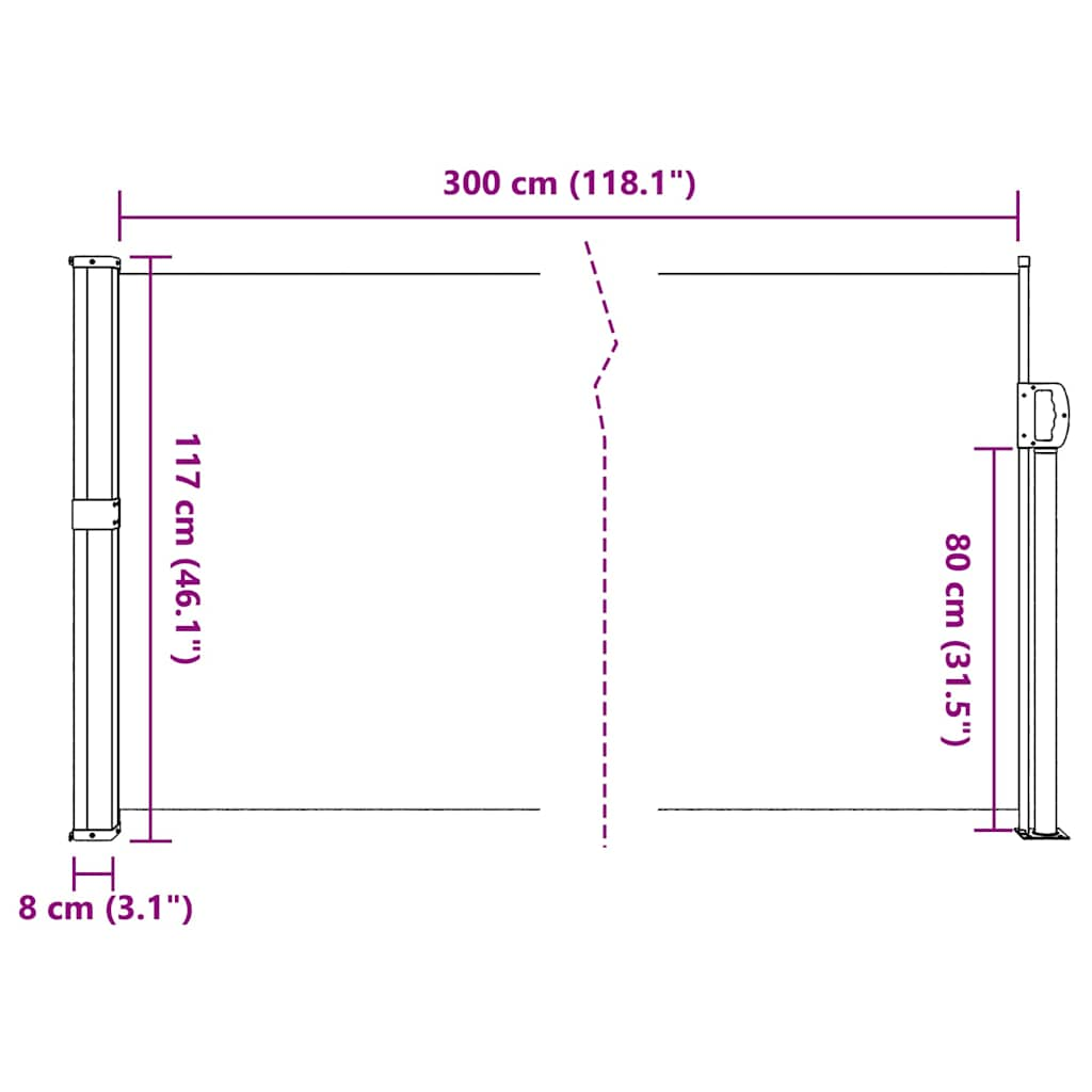 Copertină laterală retractabilă, albastru, 117x300 cm