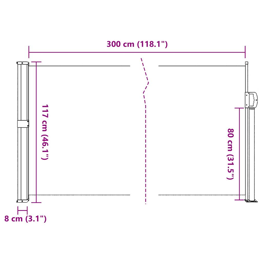 Copertină laterală retractabilă, bej, 117x300 cm