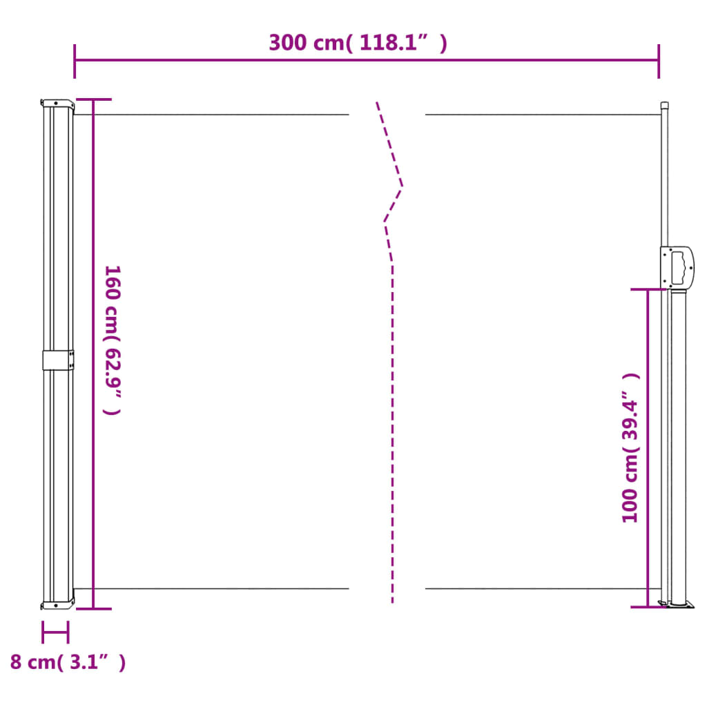 Copertina laterală retractabilă, crem, 160x300 cm