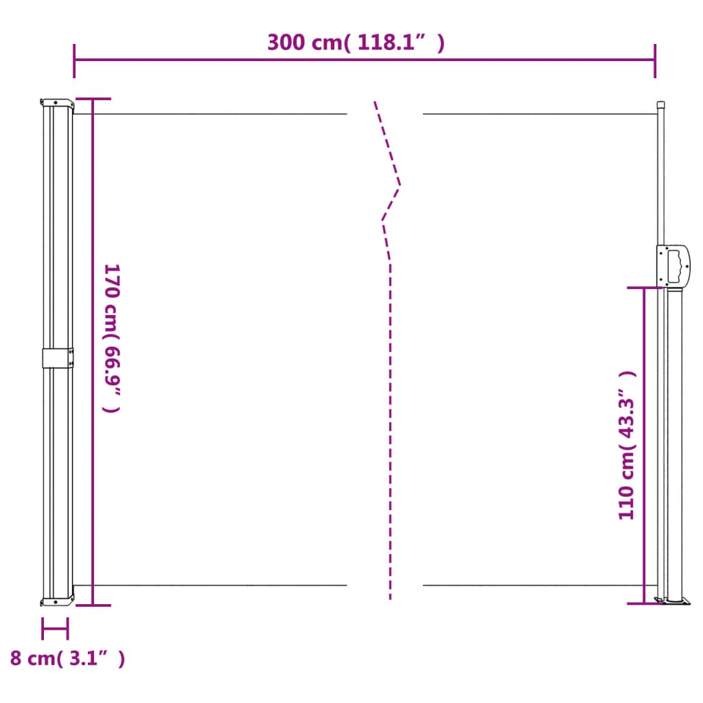 Copertină laterală retractabilă, alb, 170x300 cm