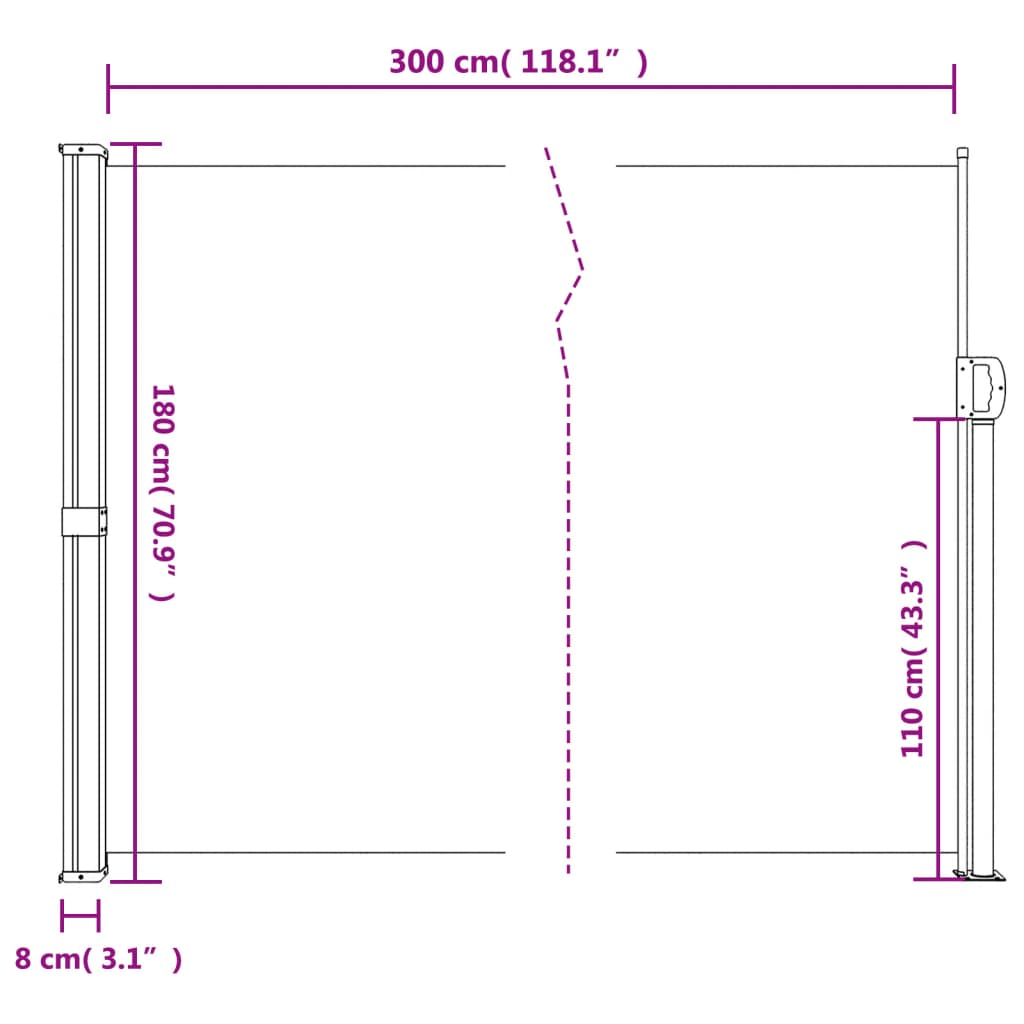 Copertina laterală retractabilă, gri taupe, 180x300 cm