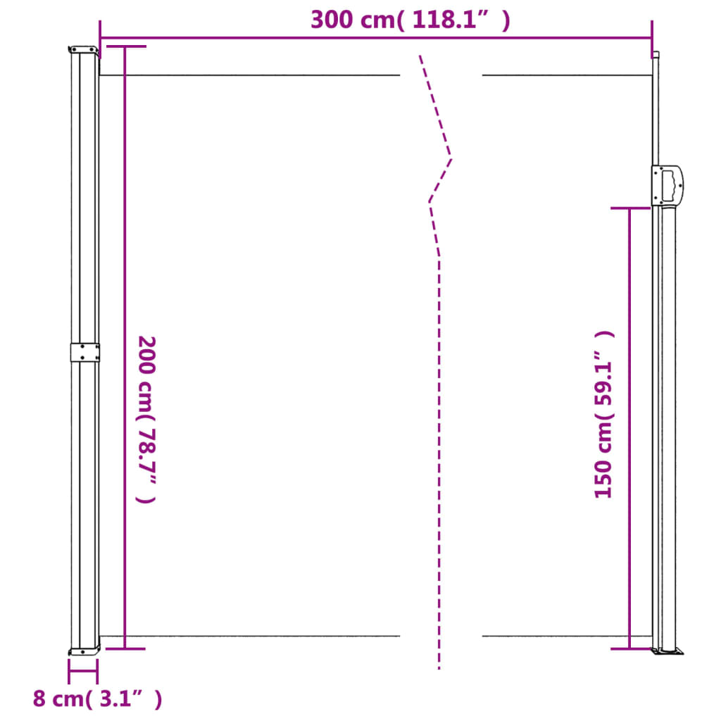 Copertina laterală retractabilă, negru, 200x300 cm