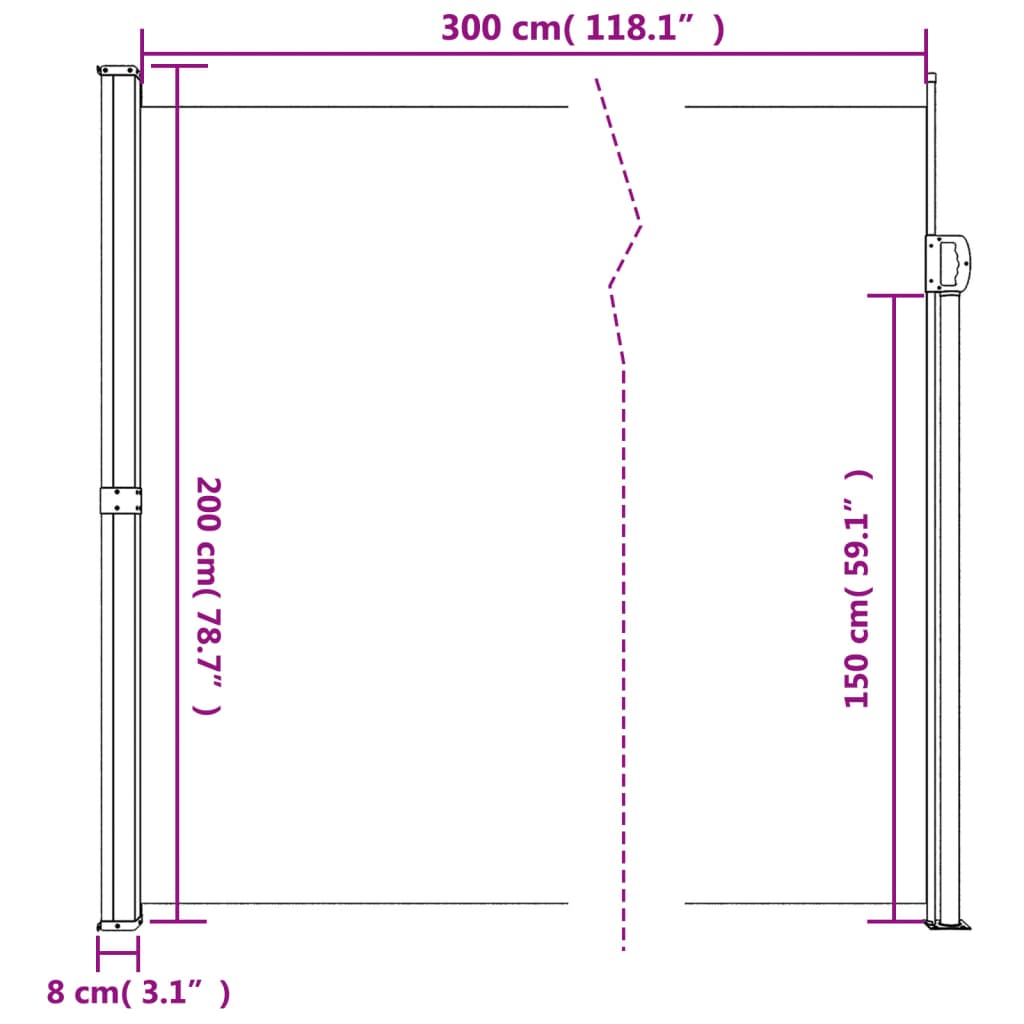 Copertină laterală retractabilă, antracit, 200x300 cm