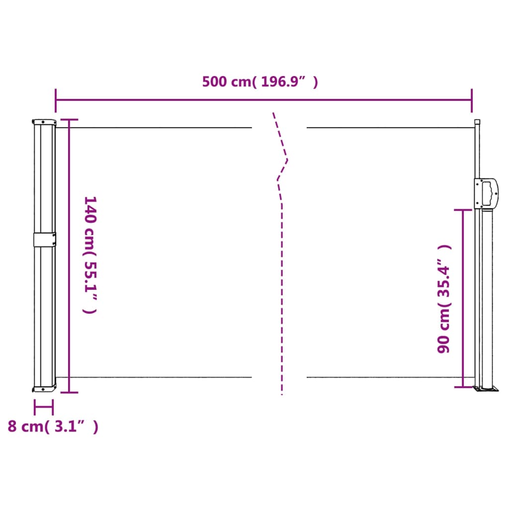 Copertina laterală retractabilă, gri taupe, 140x500 cm