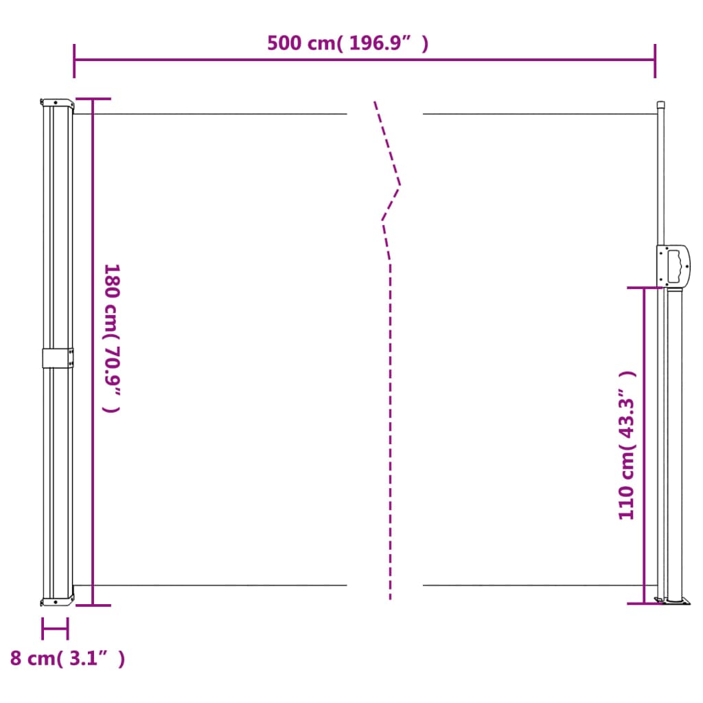 Copertina laterală retractabilă, crem, 180x500 cm