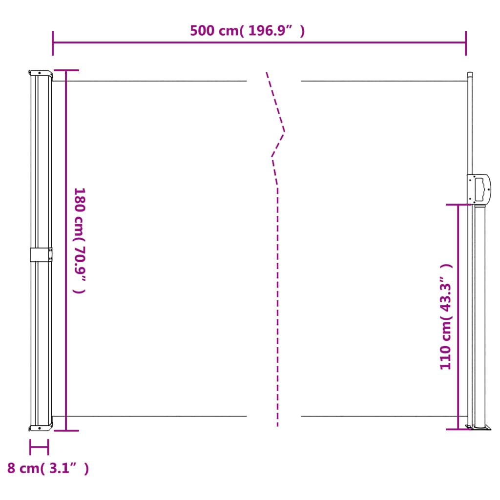 Copertina laterală retractabilă, roșu, 180x500 cm