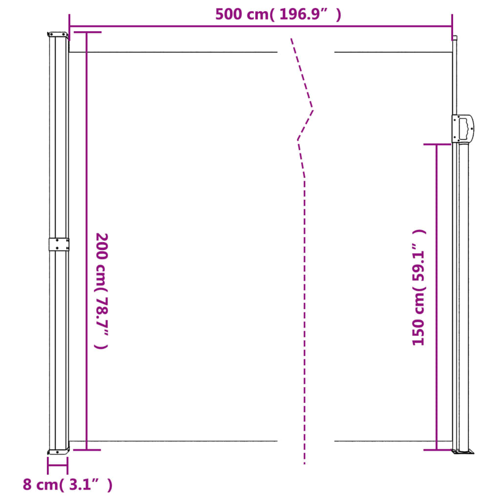 Copertina laterală retractabilă, negru, 200x500 cm