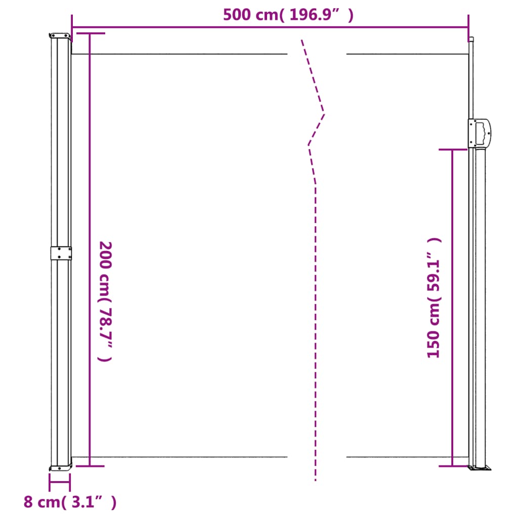 Copertina laterală retractabilă, crem, 200x500 cm