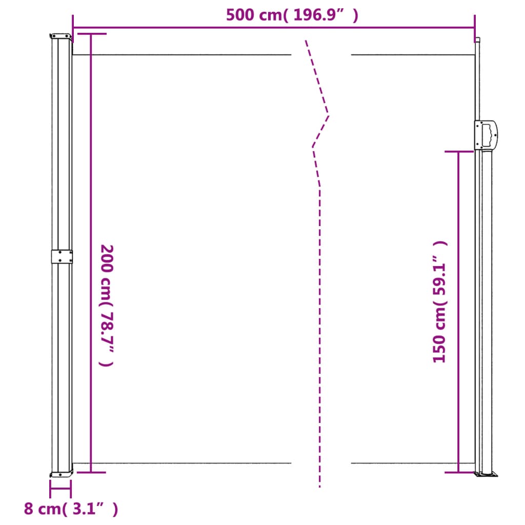 Copertina laterală retractabilă, maro, 200x500 cm