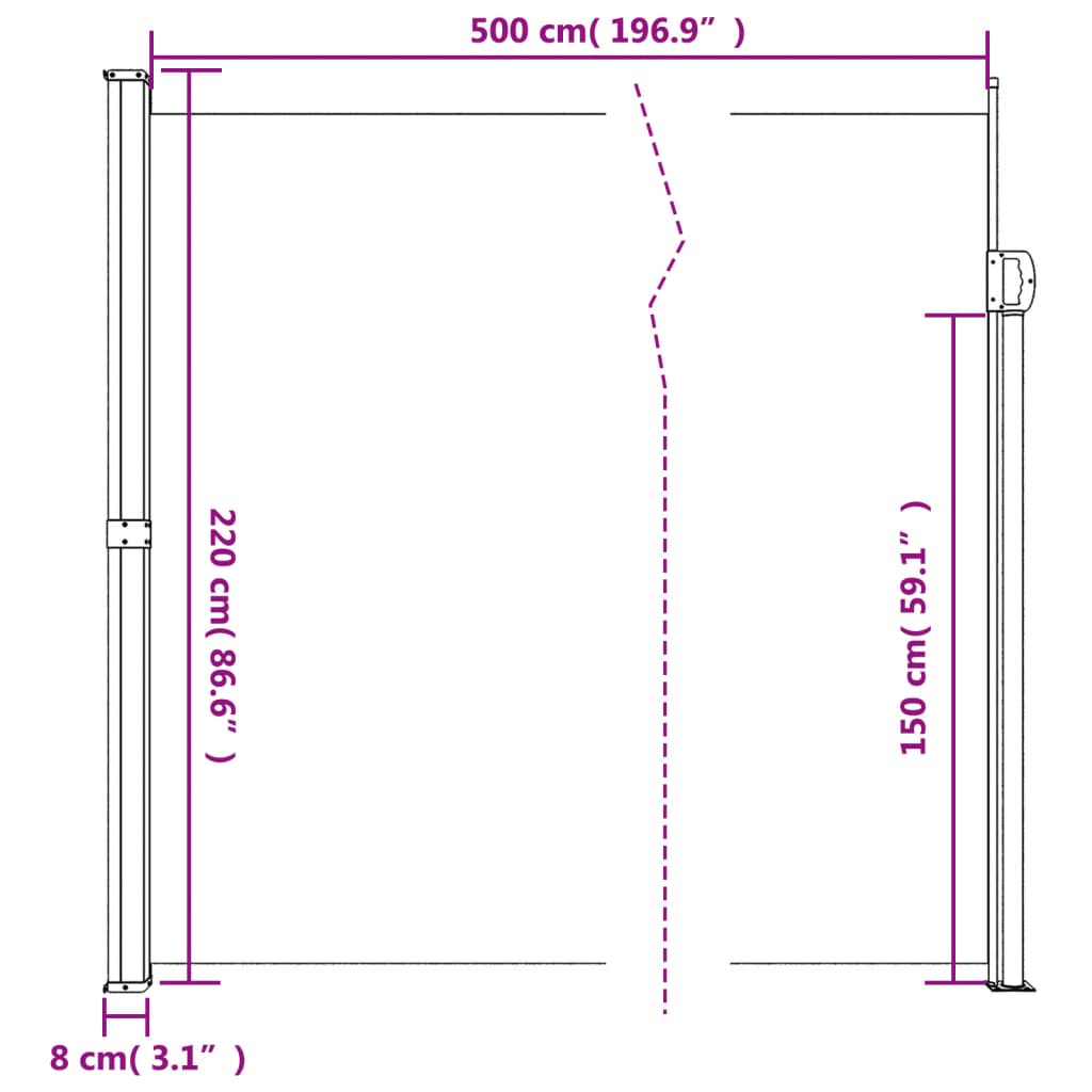 Copertina laterală retractabilă, teracotă, 220x500 cm