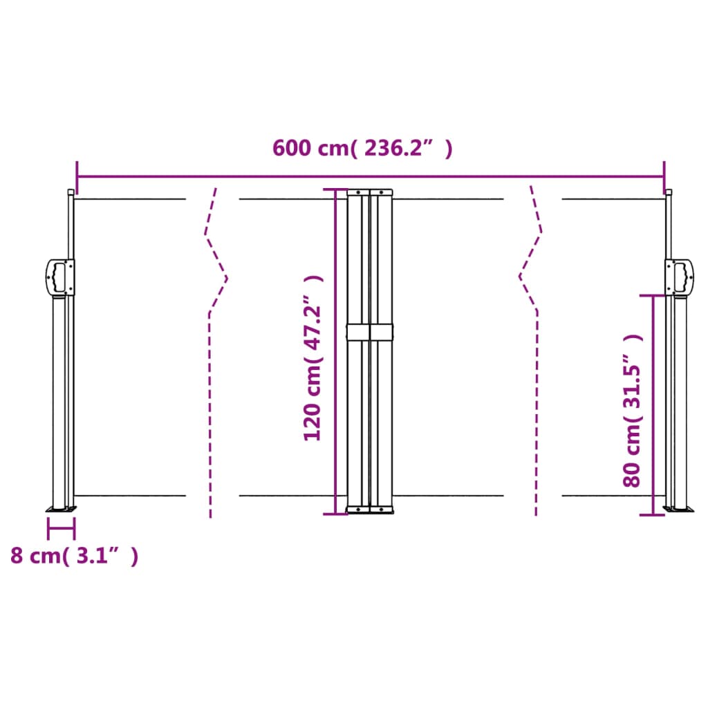 Copertină laterală retractabilă, gri taupe, 120 x 600 cm