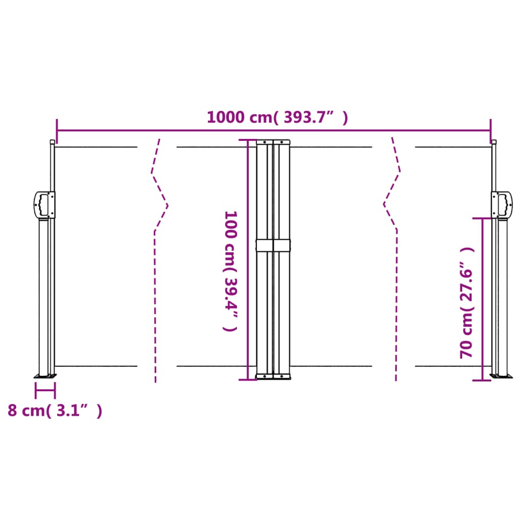 Copertină laterală retractabilă, maro, 100 x 1000 cm