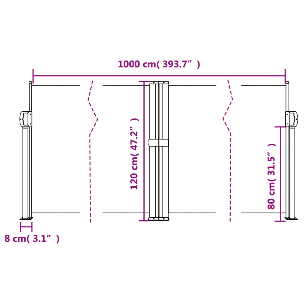 Copertină laterală retractabilă, alb, 120 x 1000 cm