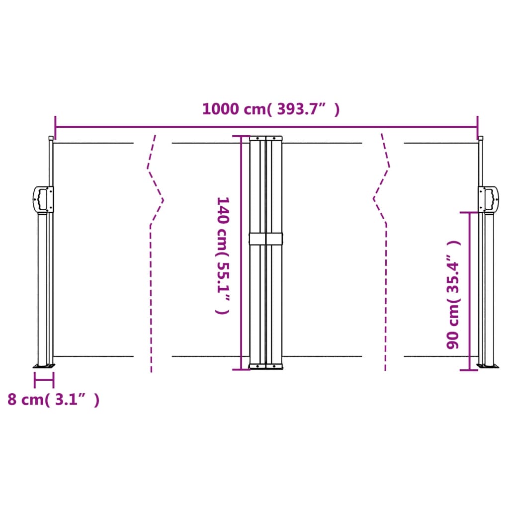 Copertină laterală retractabilă, alb, 140 x 1000 cm