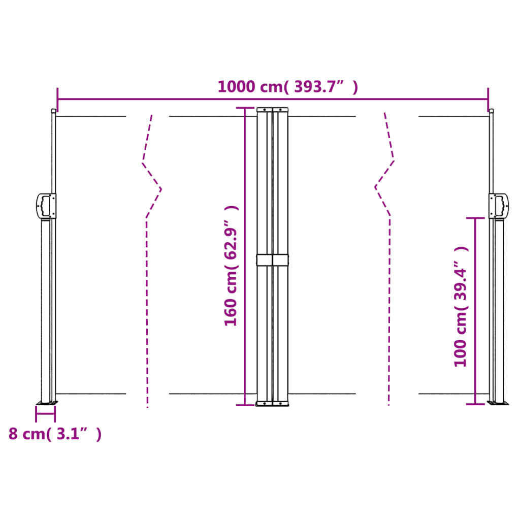 Copertină laterală retractabilă, roșu, 160x1000 cm