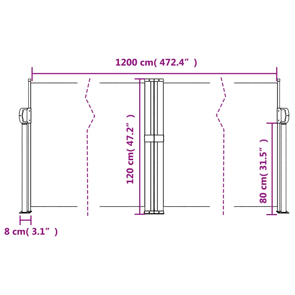 Copertina laterală retractabilă, bej, 220x1200 cm