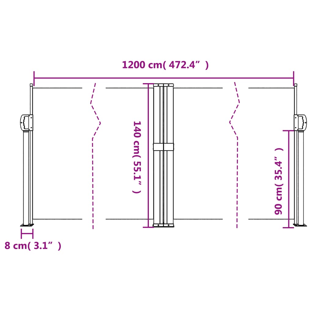 Copertină laterală retractabilă, alb, 140x1200 cm