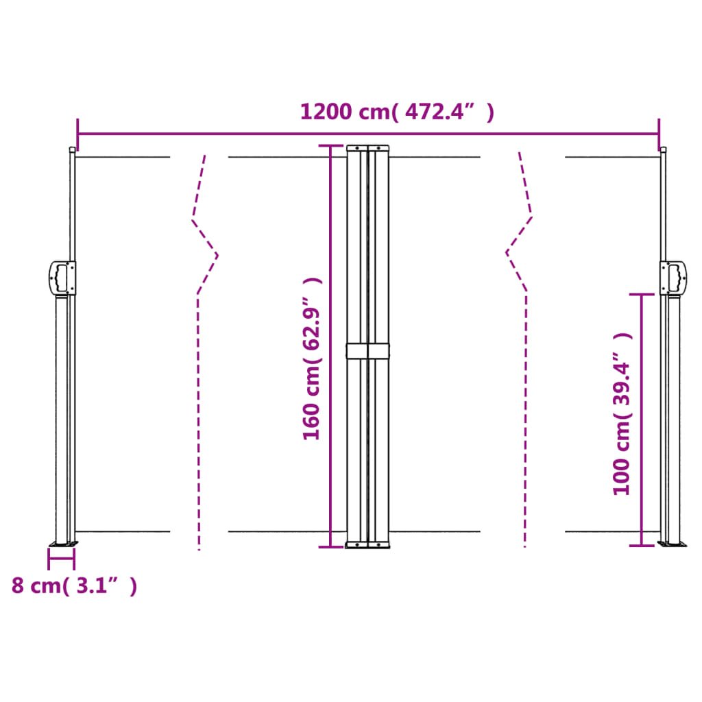 Copertină laterală retractabilă, crem, 160x1200 cm