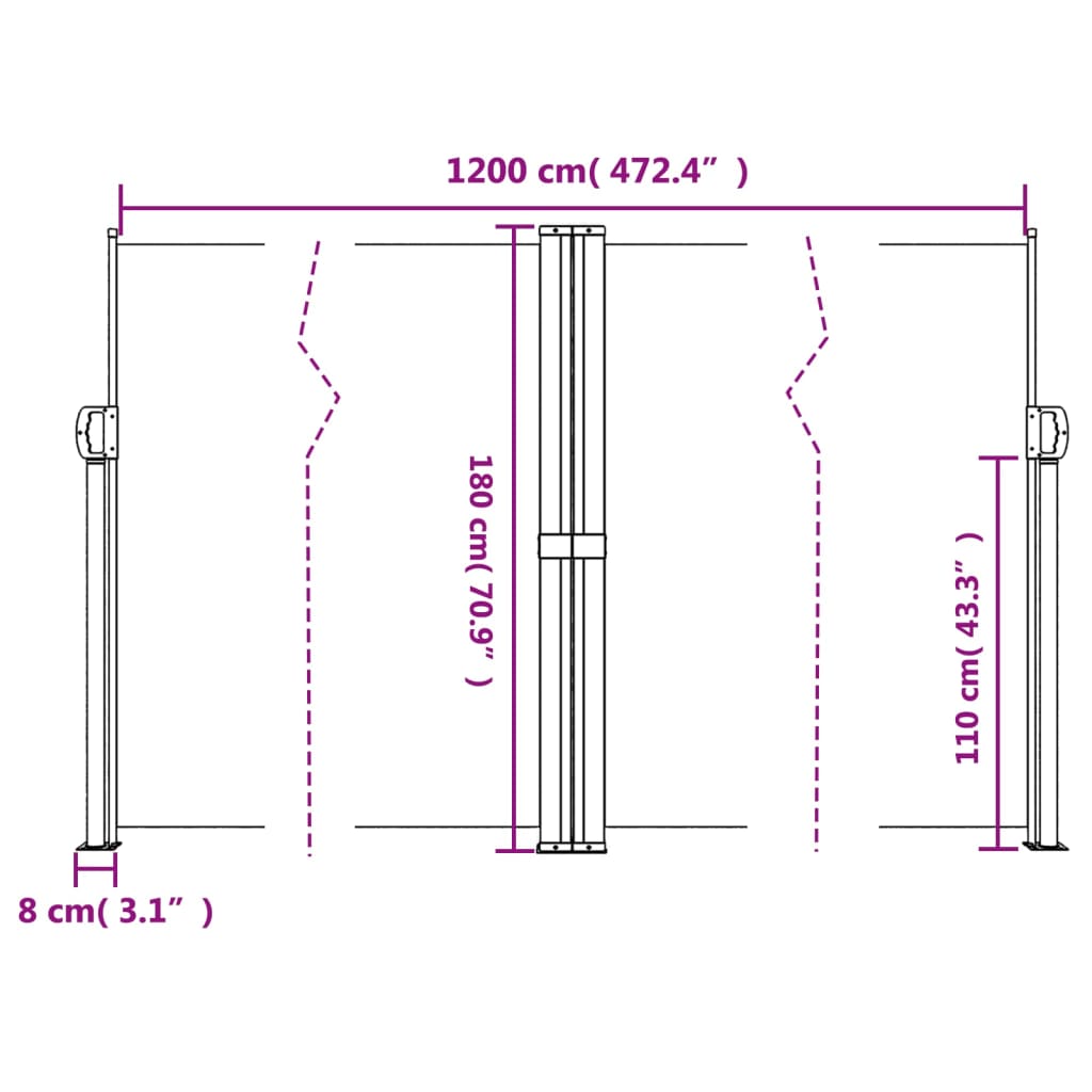 Copertină laterală retractabilă, crem, 180x1200 cm