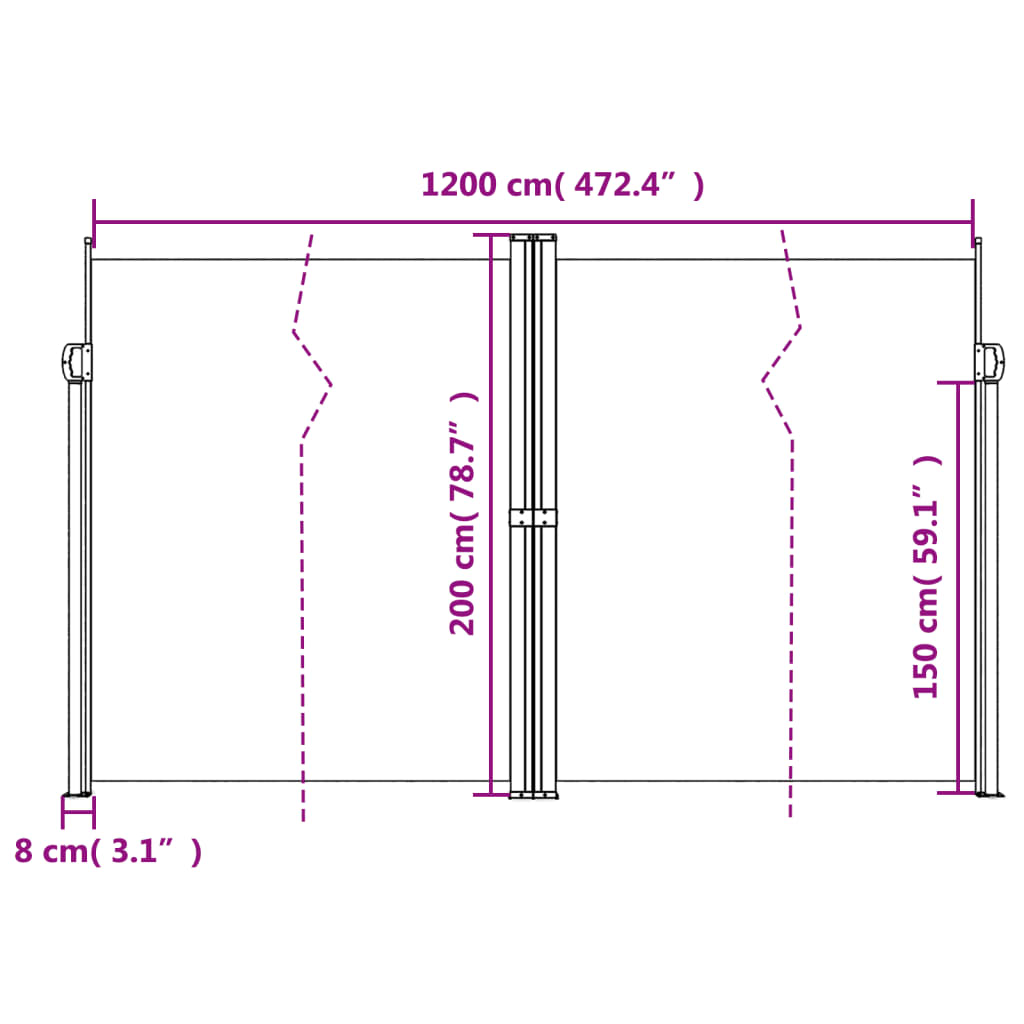 Copertină laterală retractabilă, negru, 200x1200 cm