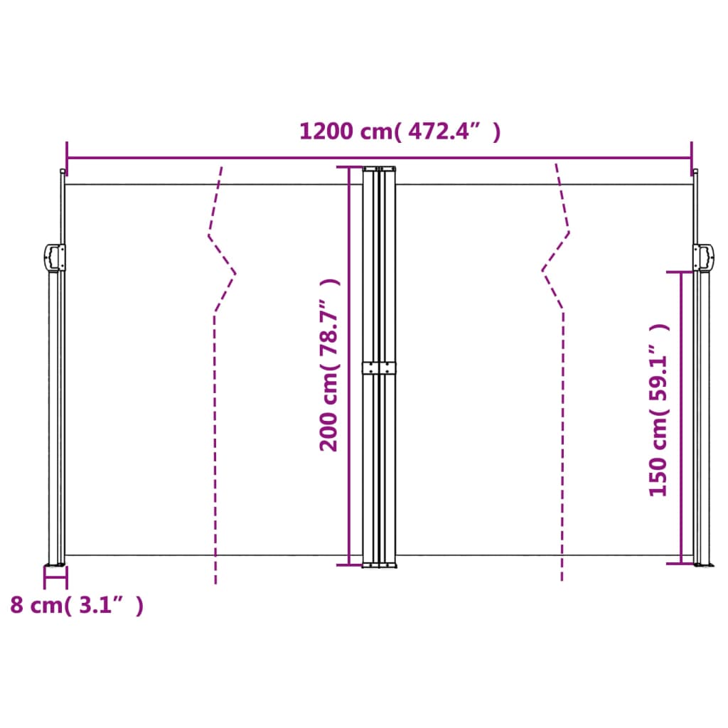 Copertină laterală retractabilă, roșu, 200x1200 cm