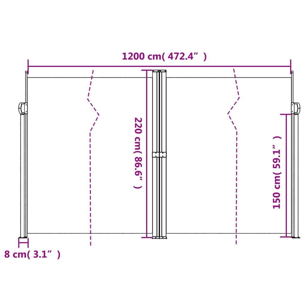 Copertină laterală retractabilă, crem, 220x1200 cm