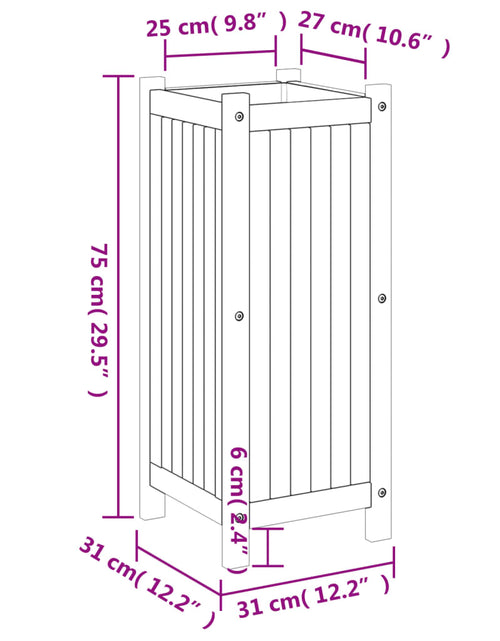 Încărcați imaginea în vizualizatorul Galerie, Jardinieră de grădină cu căptușeală, 31x31x75 cm, lemn acacia
