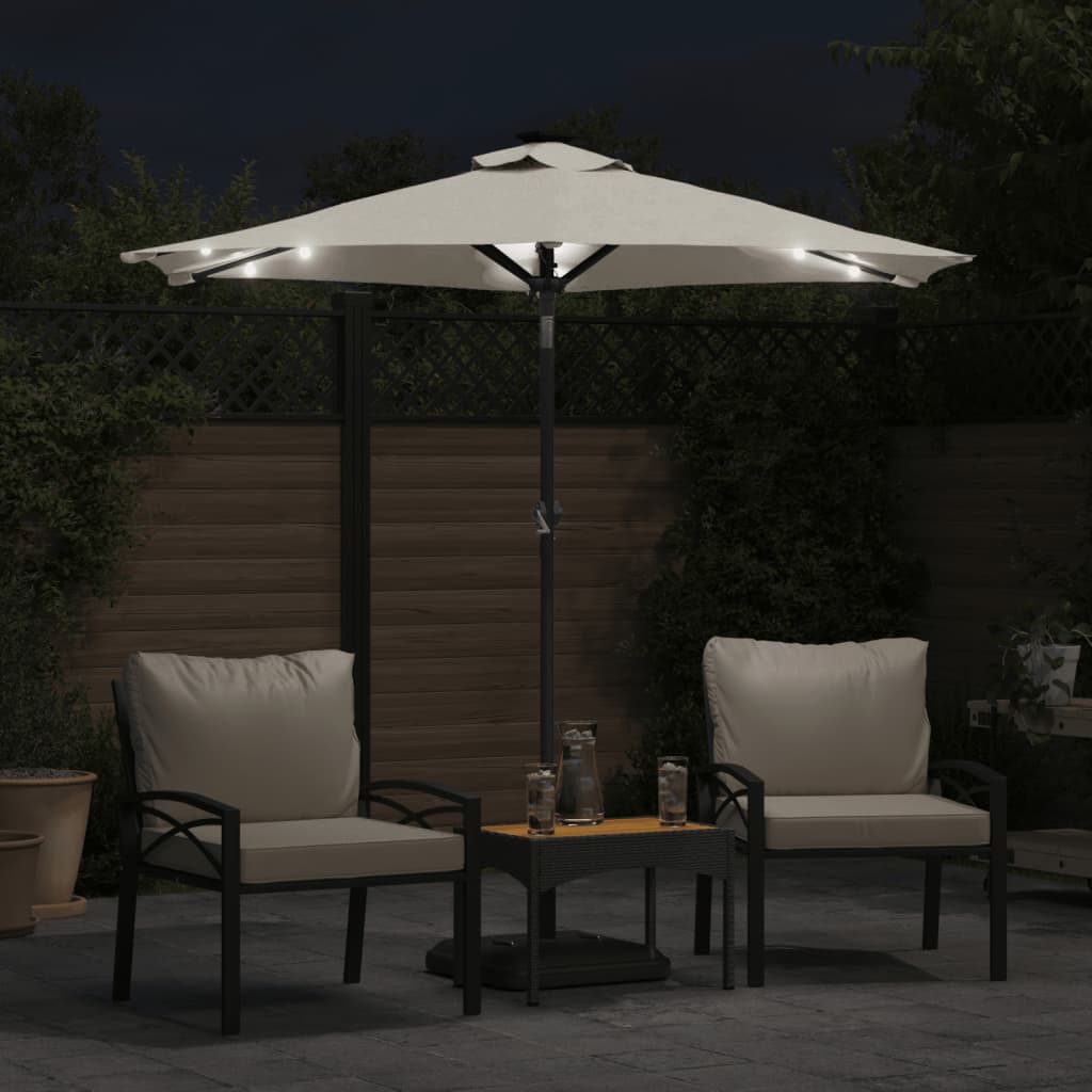 Umbrelă soare de grădină stâlp din oțel/LED alb 225x225x212 cm