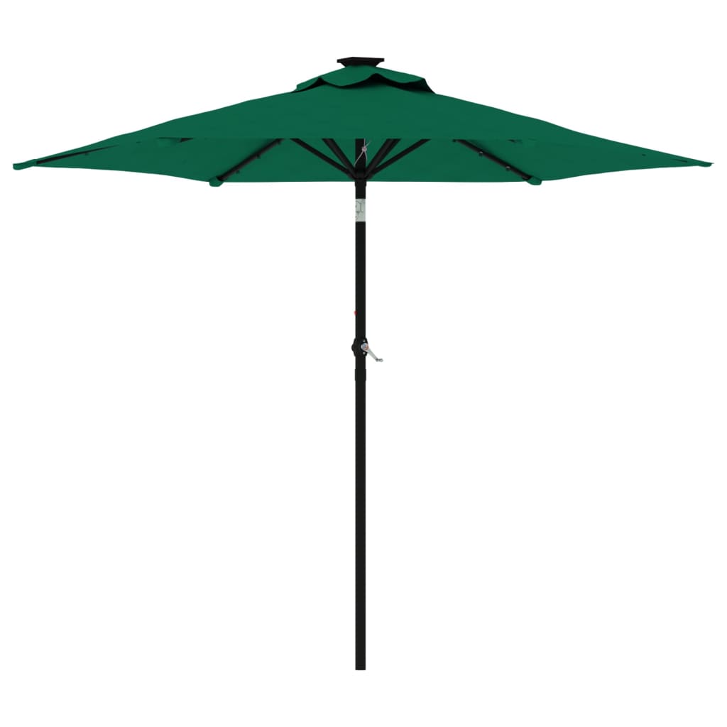 Umbrelă soare de grădină stâlp din oțel/LED verde 225x225x212cm