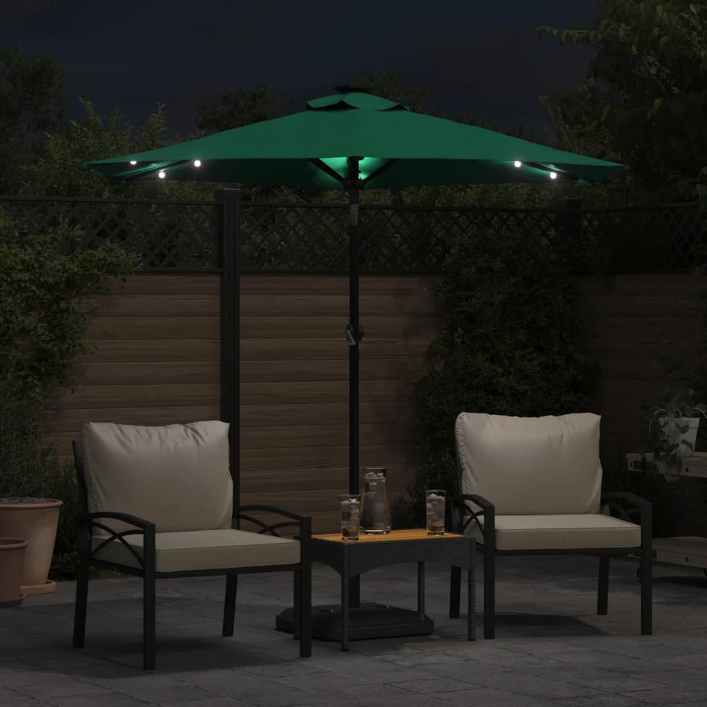 Umbrelă soare de grădină stâlp din oțel/LED verde 225x225x212cm