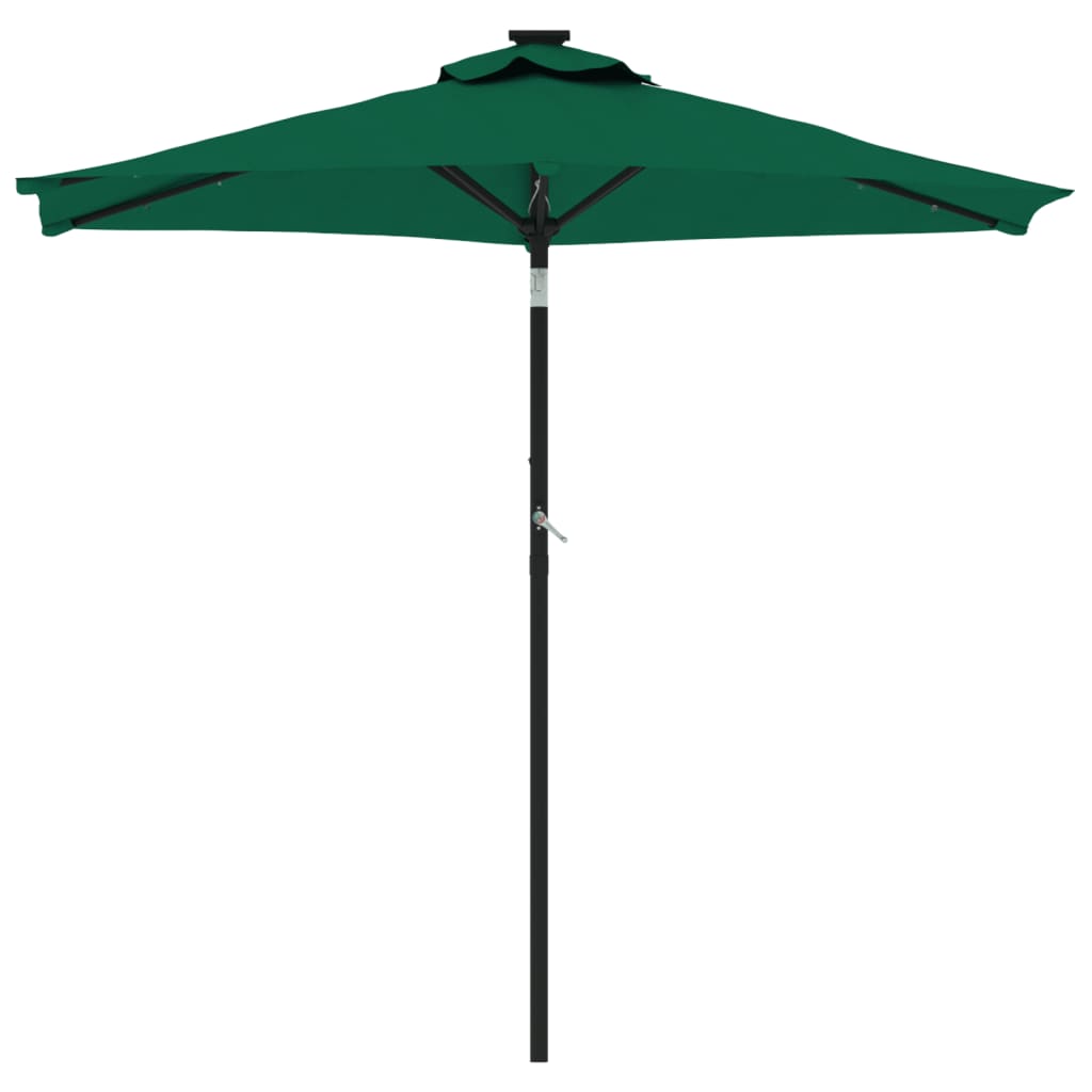 Umbrelă soare de grădină stâlp din oțel/LED verde 225x225x212cm