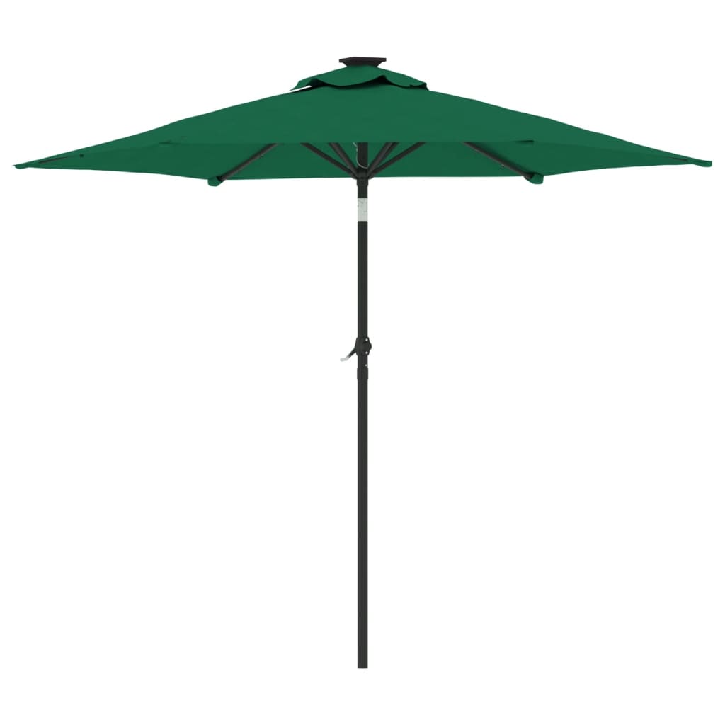 Umbrelă soare de grădină stâlp din oțel/LED verde 225x225x212cm