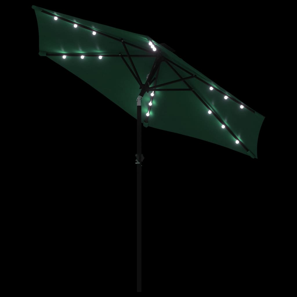 Umbrelă soare de grădină stâlp din oțel/LED verde 225x225x212cm