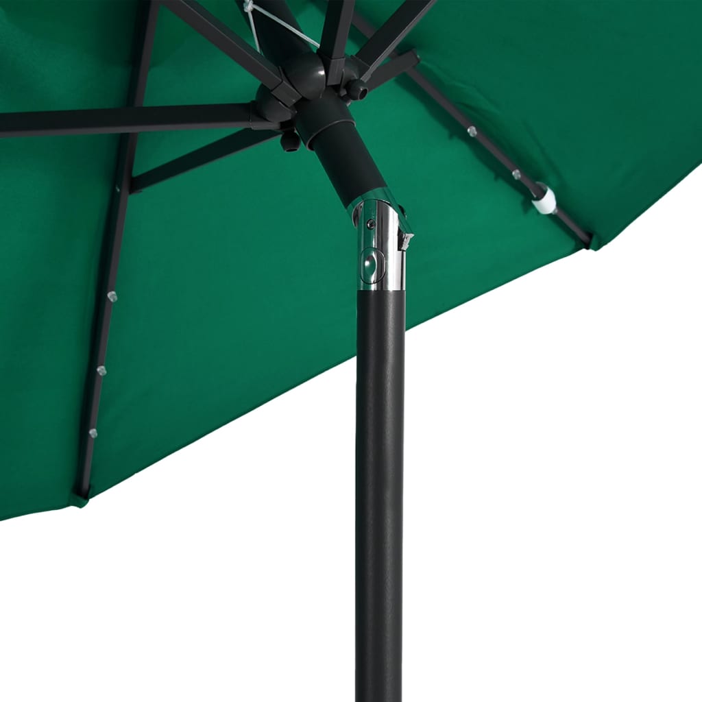 Umbrelă soare de grădină stâlp din oțel/LED verde 225x225x212cm