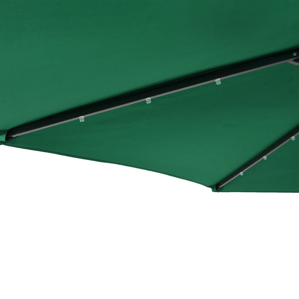 Umbrelă soare de grădină stâlp din oțel/LED verde 225x225x212cm