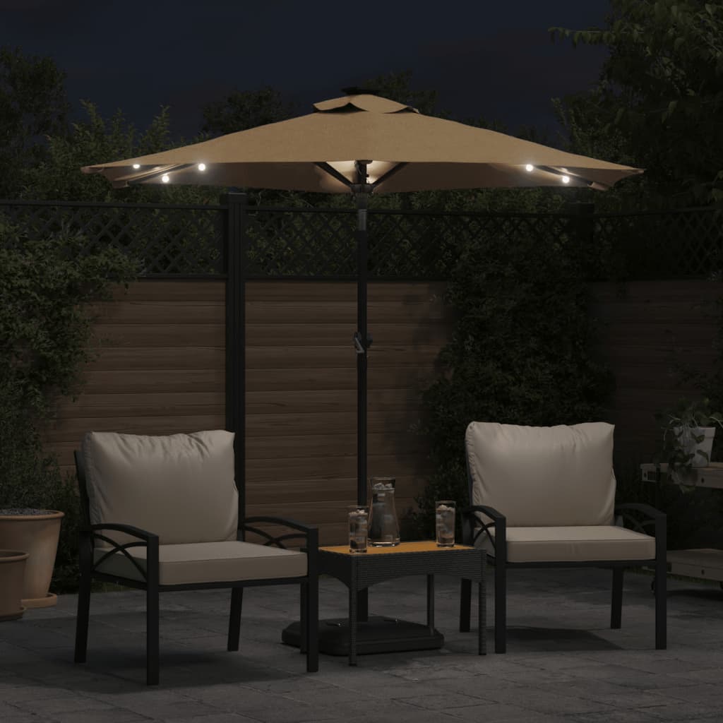 Umbrelă soare de grădină stâlp din oțel/LED taupe 225x225x212cm