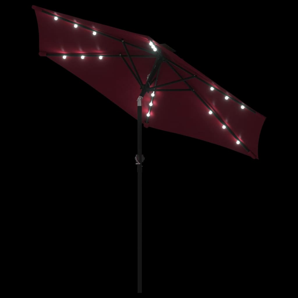 Umbrelă soare de grădină stâlp din oțel/LED roșu 225x225x212cm