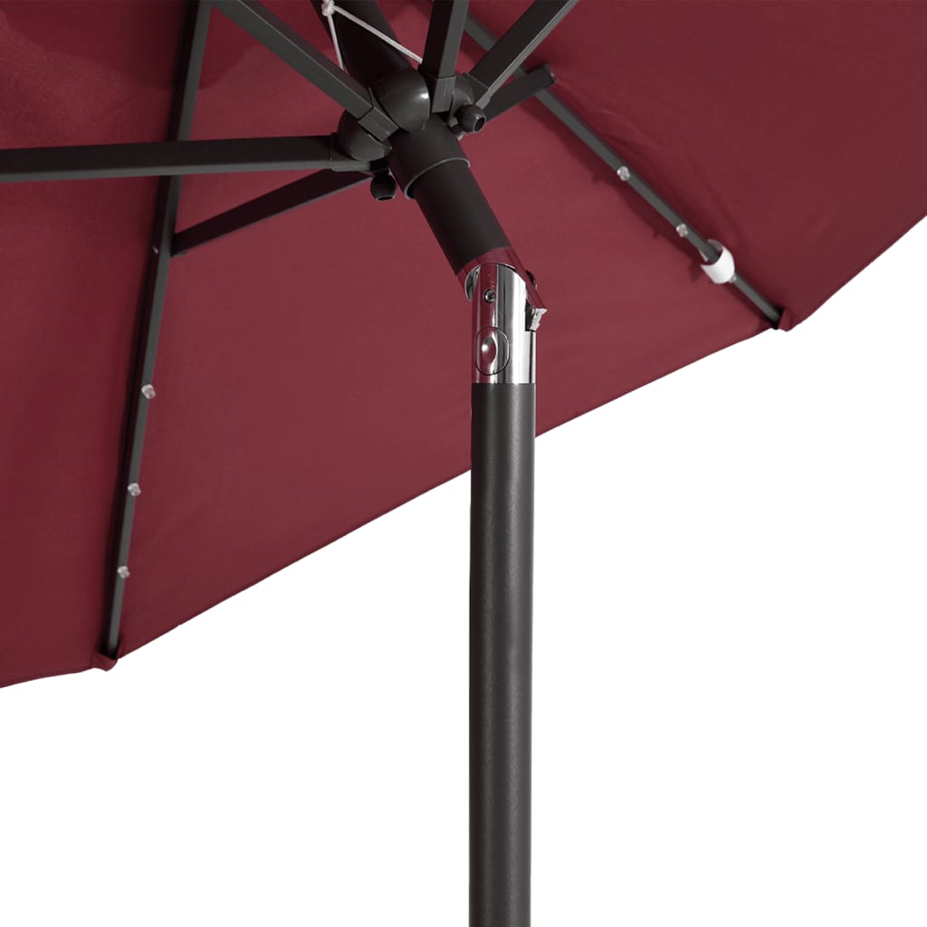 Umbrelă soare de grădină stâlp din oțel/LED roșu 225x225x212cm