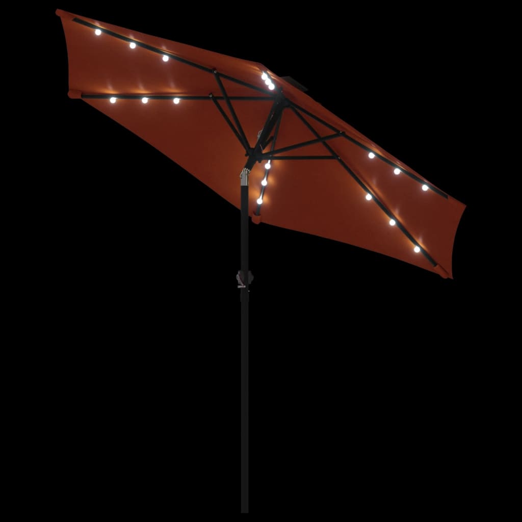 Umbrelă soare grădină stâlp din oțel/LED teracotă 225x225x212cm