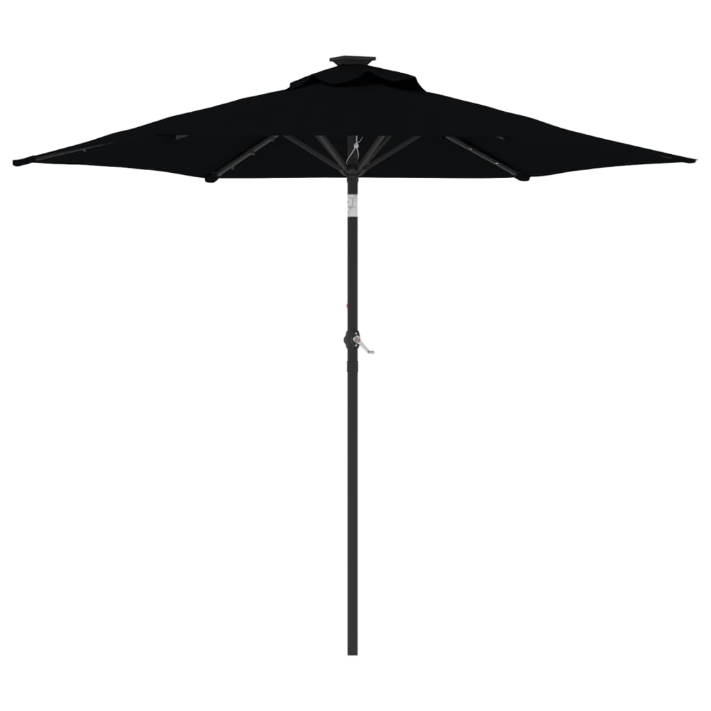 Umbrelă soare de grădină stâlp din oțel/LED negru 225x225x212cm