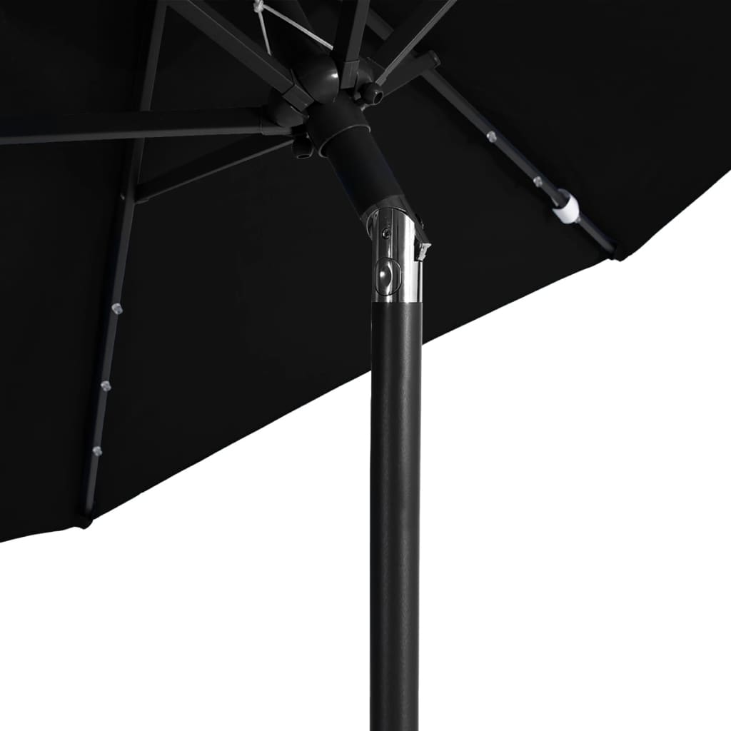 Umbrelă soare de grădină stâlp din oțel/LED negru 225x225x212cm