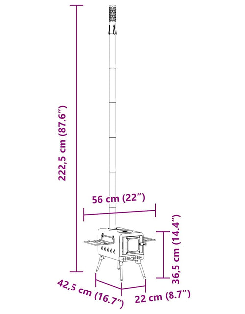 Загрузите изображение в средство просмотра галереи, Sobă cu lemne, coș de fum/picioare pliabile de cort, negru oțel
