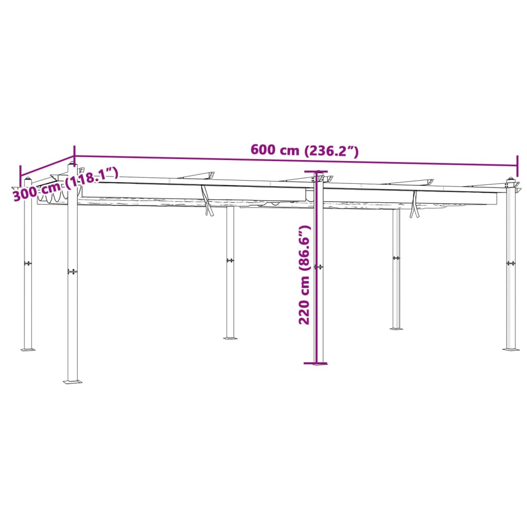 Foișor de grădină acoperiș retractabil gri taupe 3x6 m aluminiu