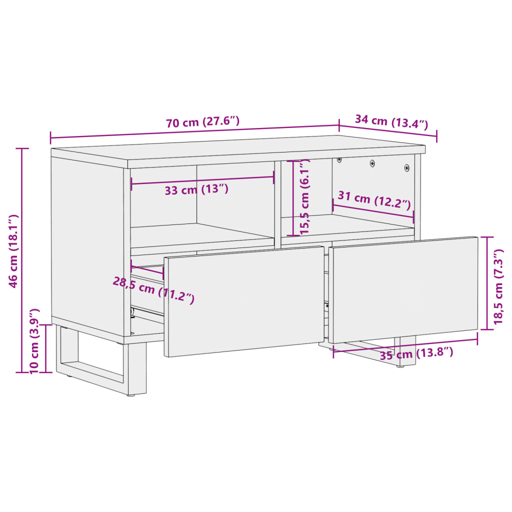 Dulap TV, alb, 70x34x46 cm, lemn masiv mango