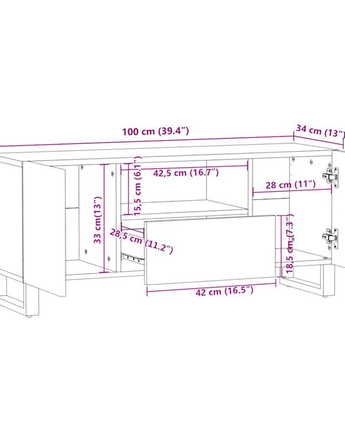 Încărcați imaginea în vizualizatorul Galerie, Dulap TV, 100x34x46 cm, lemn masiv de mango
