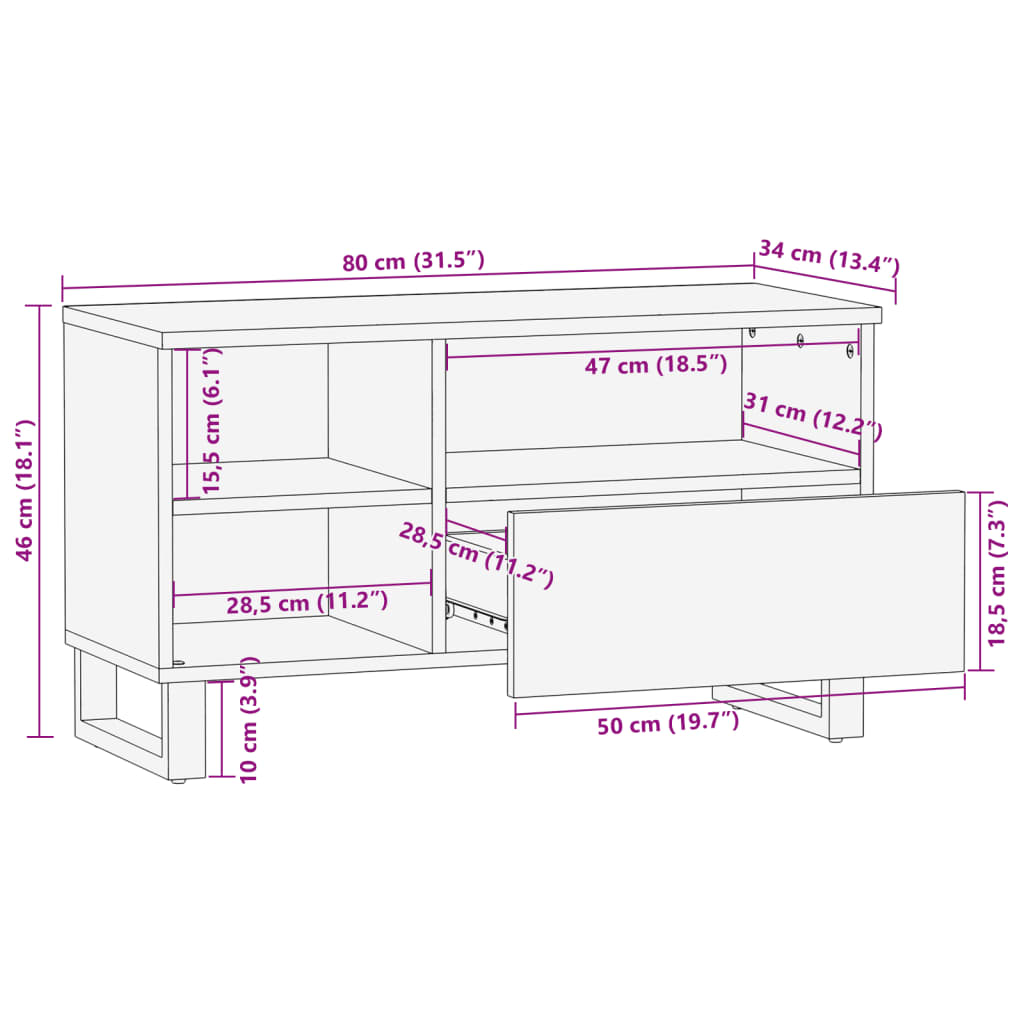 Dulap TV, 80x34x46 cm, lemn masiv de acacia