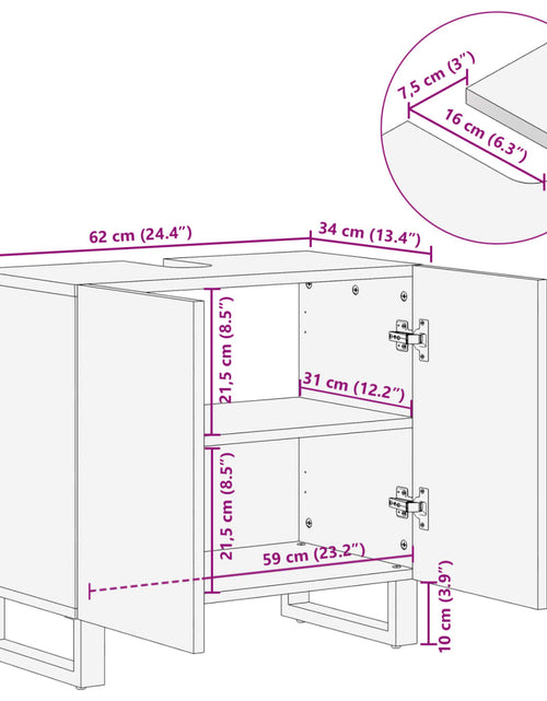 Încărcați imaginea în vizualizatorul Galerie, Dulap pentru chiuveta de baie 62x34x58 cm lemn masiv mango brut
